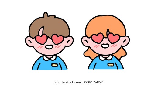 A little cute boy and girl  showing love, isolated on a background vector illustration.