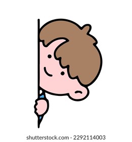 A little cute boy hiding, isolated on a background vector illustration.