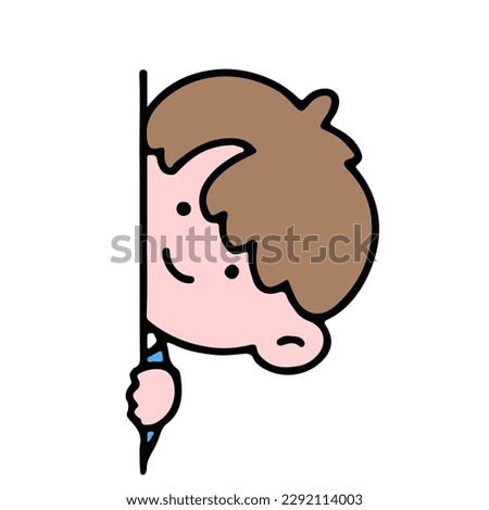 A little cute boy hiding, isolated on a background vector illustration.