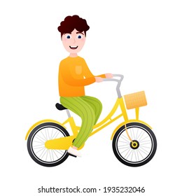 Little cute boy riding bike with smile, kids transport design, outside activity for children, healthy lifestyle