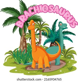 Little cute brachiosaurus dinosaur cartoon character illustration