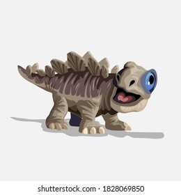 Little cute brown stegosaurus. Cartoon dinosaur picture. Cute dinosaurs character. Flat vector illustration isolated on white background