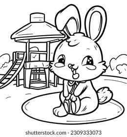 Little cute bunny. Black and white vector illustration for coloring book.