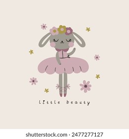 little cute bunny drawing for kids fashion tee print as vector