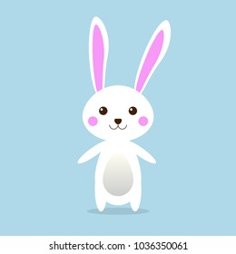 Little cute Bunny on blue background with Happy Easter Egg for Easter greeting card, invitation, Vector illustration EPS10