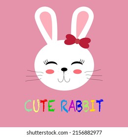 Little cute Bunny on pink background with Happy Easter Egg for Easter greeting card, invitation, Vector