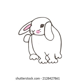 Pequeña ilustración vectorial de conejo lindo para la tarjeta de saludo infantil de Pascua o niños