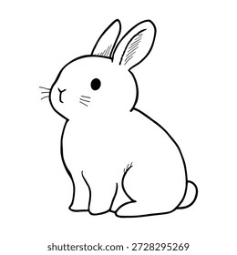 Pequeno coelho bonito, arte vetorial. Preto esboço mão desenhado coelho isolado com fundo branco.