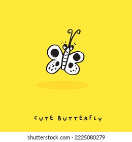 Little cute butterfly,Cute butterfly illustration as doodle vector for baby and kid, cute animal