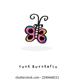 Little cute butterfly,Cute butterfly illustration as doodle vector for baby and kid, cute animal