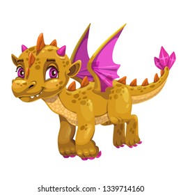 Little cute cartoon baby dragon.  Young funny kind flying monster. Vector illustration.
