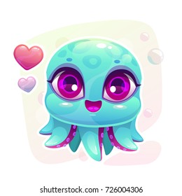 Little cute cartoon baby octopus. Vector illustration.