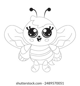 Little Cute Cartoon Bee Line Art For Kids Coloring Page