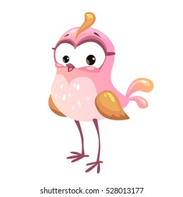 Little cute cartoon bird character icon. Comic chick, isolated on white. Vector illustration.
