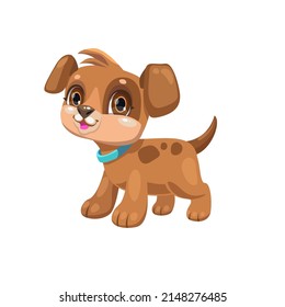 Little cute cartoon brown puppy. Funny young dog, vector illustration.