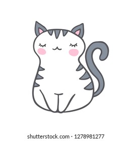 Little cute cartoon cat vector illustration. Beautiful element for kids birthday party invitation, greeting card and t-shirt print.