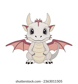 Little cute cartoon dragon on a white background.Symbol of the new year 2024.Vector illustration