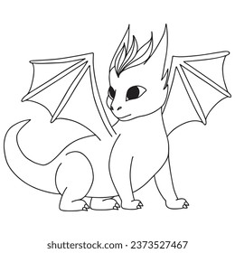 Little cute cartoon dragon. Vector illustration. Black and white illustration for a coloring book