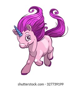 Little cute cartoon fantasy unicorn, colorful vector illustration