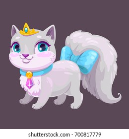 Little cute cartoon kitty princess. Vector adorable kitten icon. Fancy cat illustration.