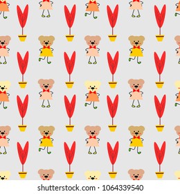 Little cute cartoon, lovely bear, seamless pattern vector.