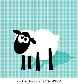 Little cute cartoon sheep on green pattern, vector illustration