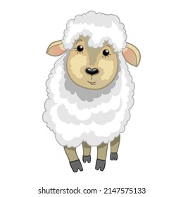Little cute cartoon sheep, vector illustration, isolated on white