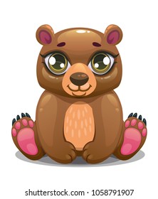 Little cute cartoon sitting bear. Funny animal pet. Vector illustration.