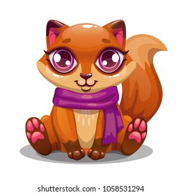 Little cute cartoon sitting fox. Funny animal pet. Vector illustration.