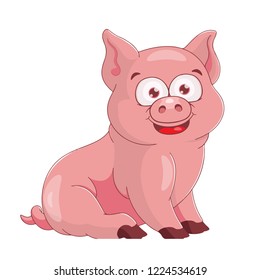 Little cute cartoon sitting pig. Vector funny piglet illustration.