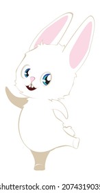 Little cute cartoon white bunny with blue eyes illustration.