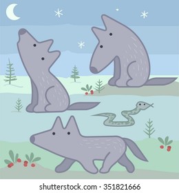 Little cute cartoon wolf