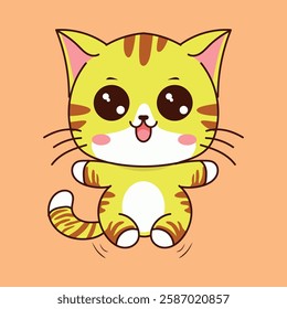 Little Cute Cat Cartoon Character illustration, anime cartoon character, cute cat in spring, drawing, happy cute, art, animal, kitten, pet, graphic, cat