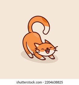 Pequeño gato lindo haciendo rasguños, estilo de dibujos animados planos