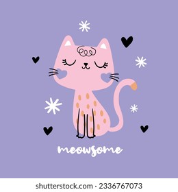 little cute cat drawing as vector for baby fashion print