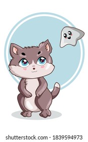 A little cute cat with small ghost vector illustration