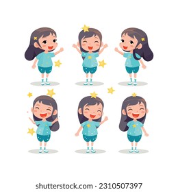 Little cute character with different facial expression