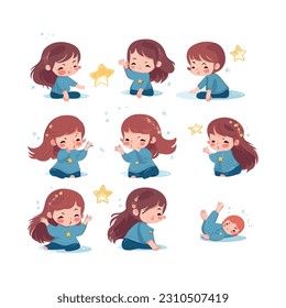 Little cute character with different facial expression