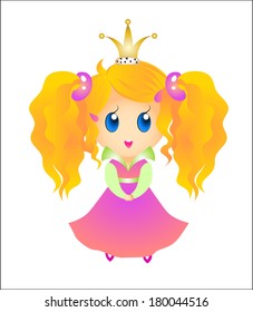 Little cute Chibi Princess with luxuriant hair and a pink dress