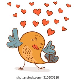 little cute chick in love, vector illustration on white background