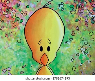 Little cute chicken OU Kiri with colorful background.
Ideal for big prints on canvas or poster design.