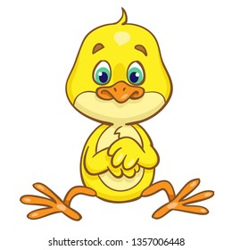 Little cute chicken is sitting. In cartoon style. Isolated on white background.