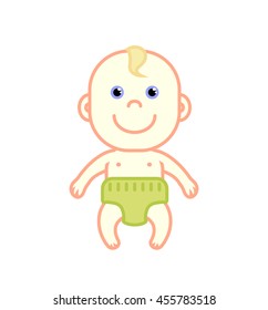 Little cute child, newborn baby smiling, white background, flat vector illustration
