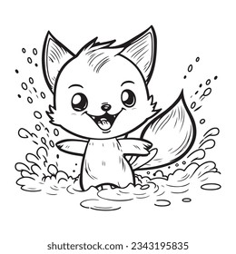 Un lindo vector infantil sonriente de zorros. Ilustración vectorial para libro de coloreado