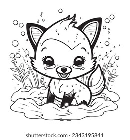A little cute childish vector foxy smiling. Vector illustration for coloring book