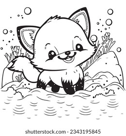 A little cute childish vector foxy smiling. Vector illustration for coloring book