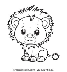 A little cute childish vector lion smiling. Vector illustration for coloring book