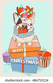 little cute Christmas bulldog