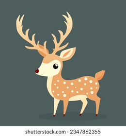 Little cute Christmas deer in flat, cartoon style.