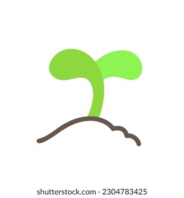 Little cute color sprout with two leaves in a line ground heap. Flat vector illustration isolated on white background.